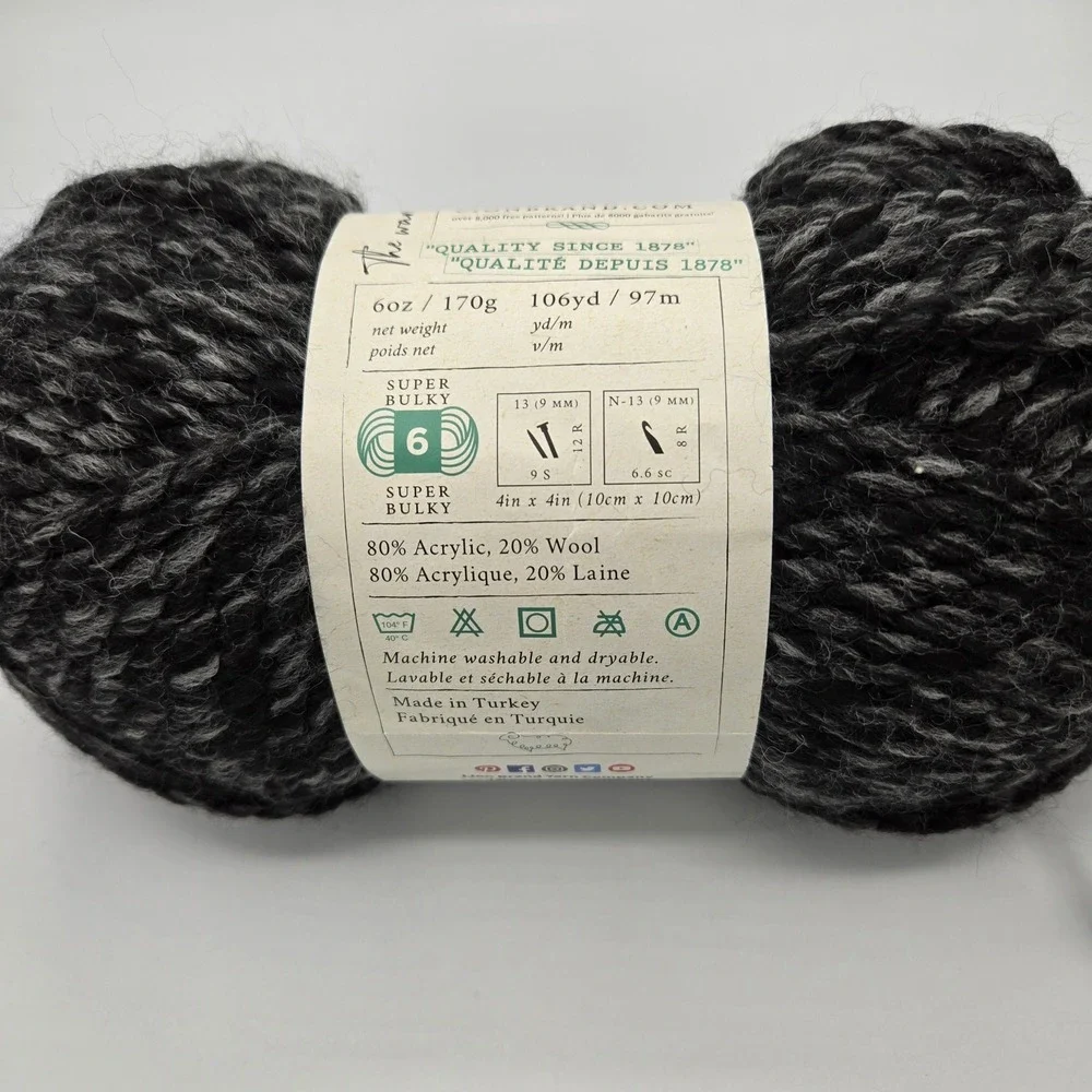 Lion Brand Wool Ease Thick & Quick Charcoal Anthracite Weight 6 Wool Blend Yarn‎